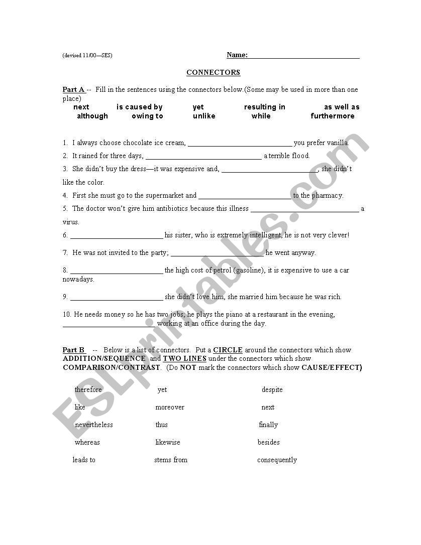 connector quiz worksheet