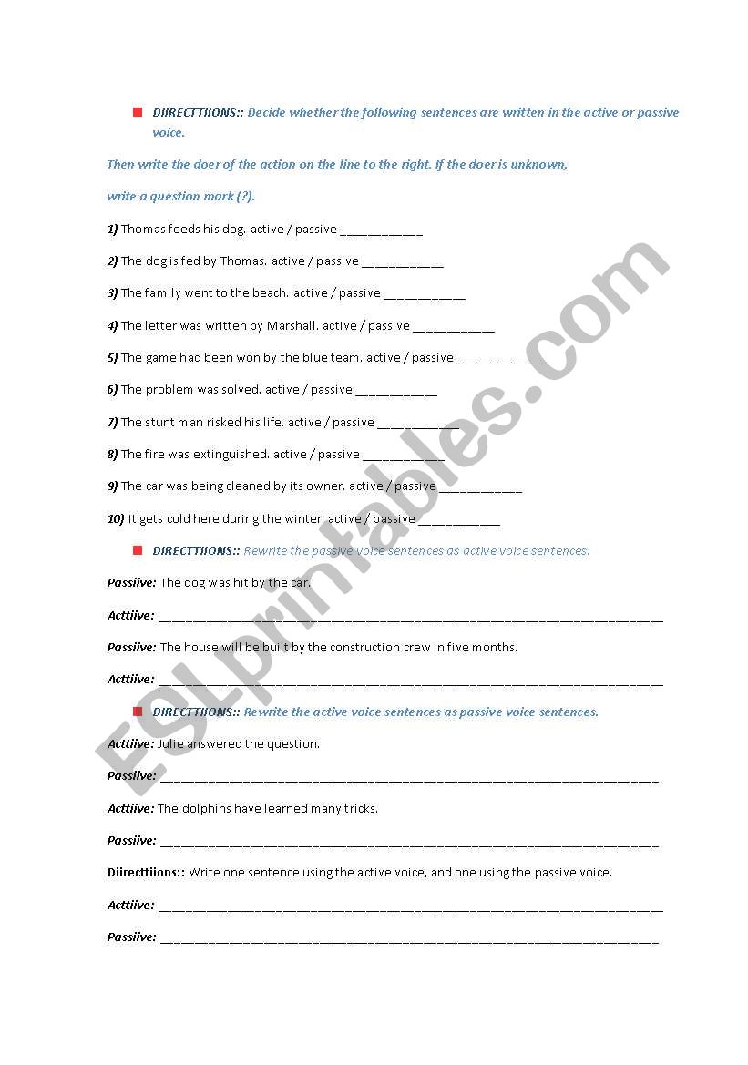 Active and passive voice worksheet