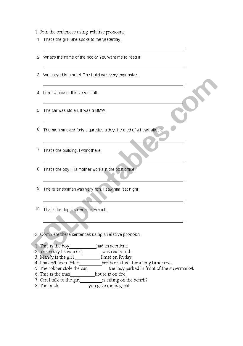 relative pronouns worksheet