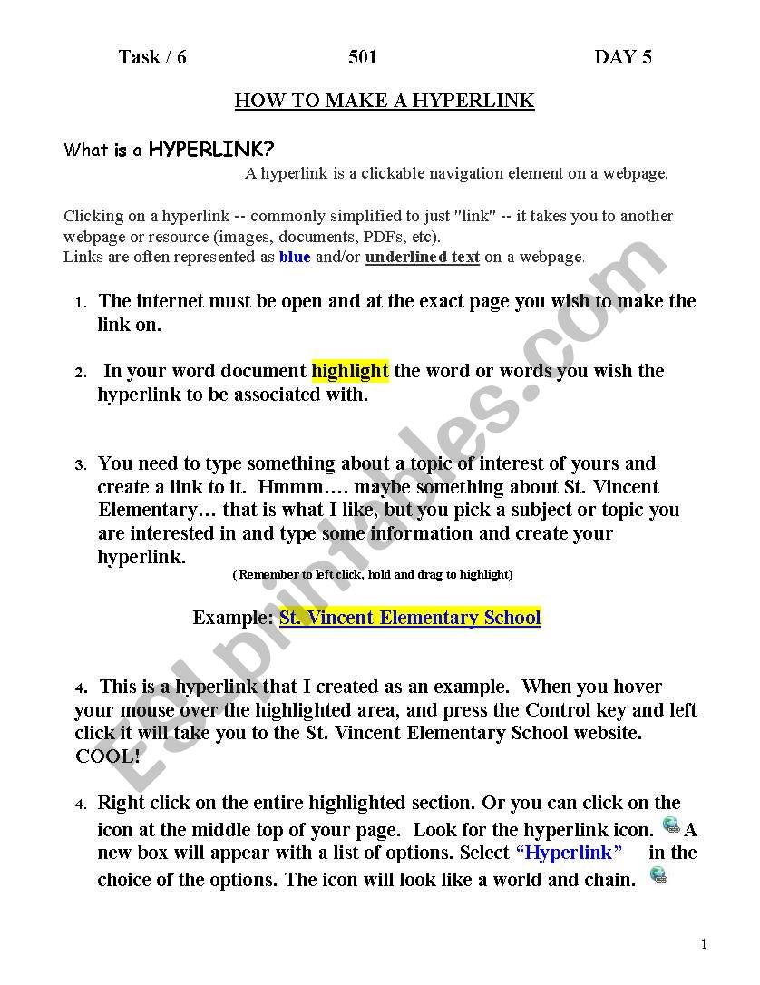 Make a Hyperlink  worksheet