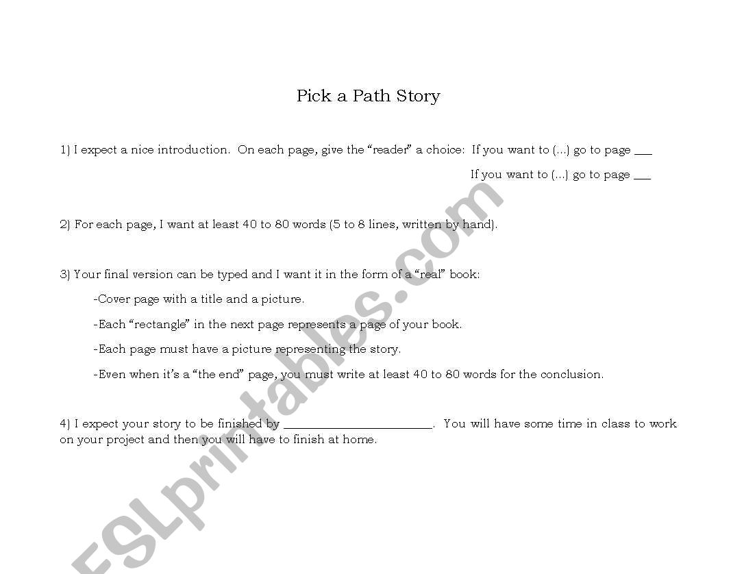 Pick a Path Story Line for 7th grade