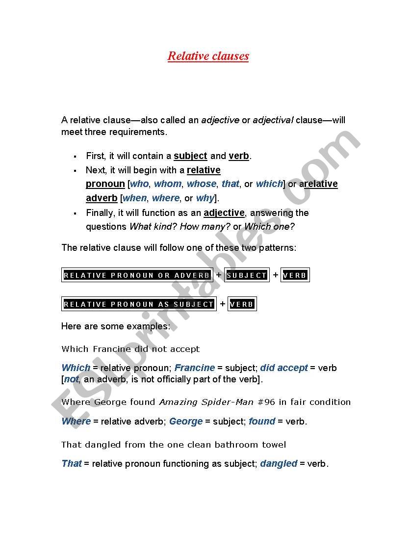 relative clauses worksheet