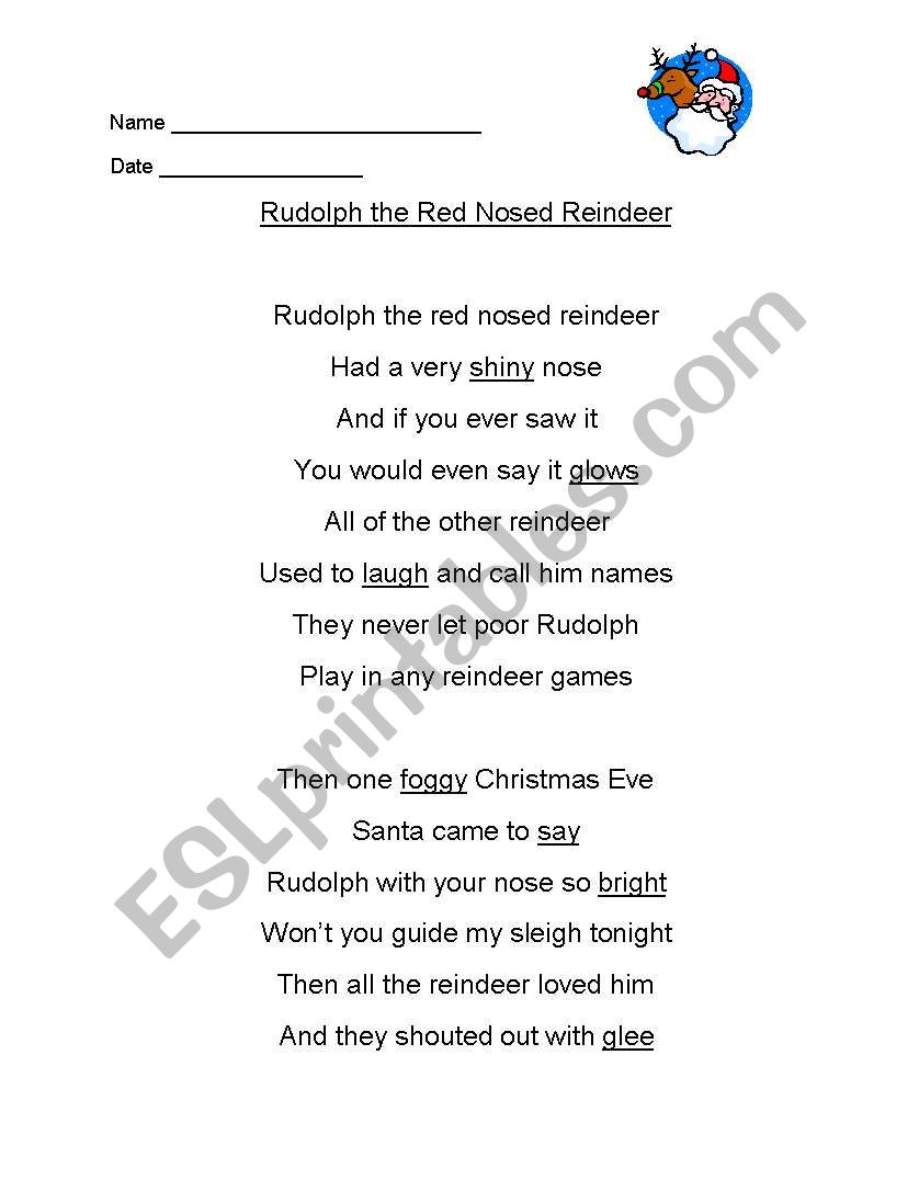 English worksheets: Rudolph the Red Nosed Reindeer Thesaurus Activity