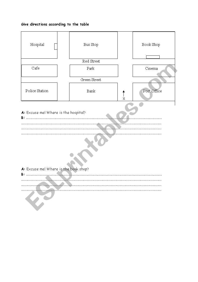 Giving directions worksheet