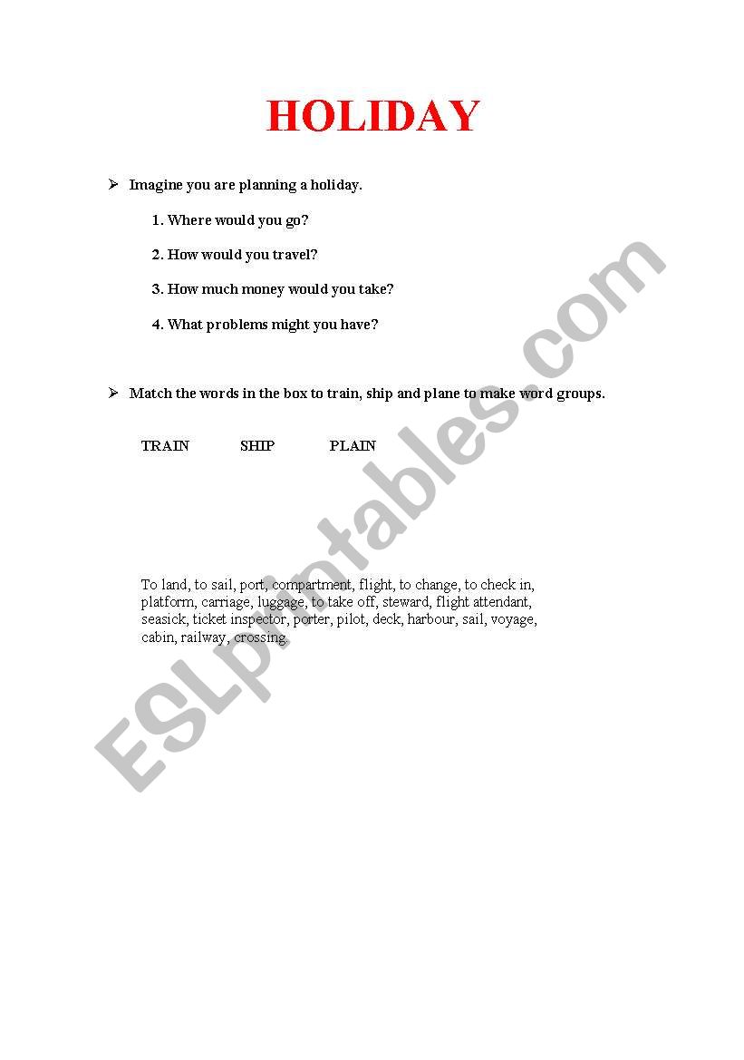 holidays worksheet