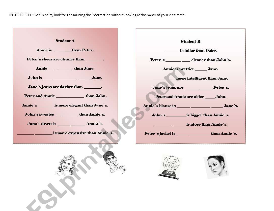 Speaking, comparatives worksheet