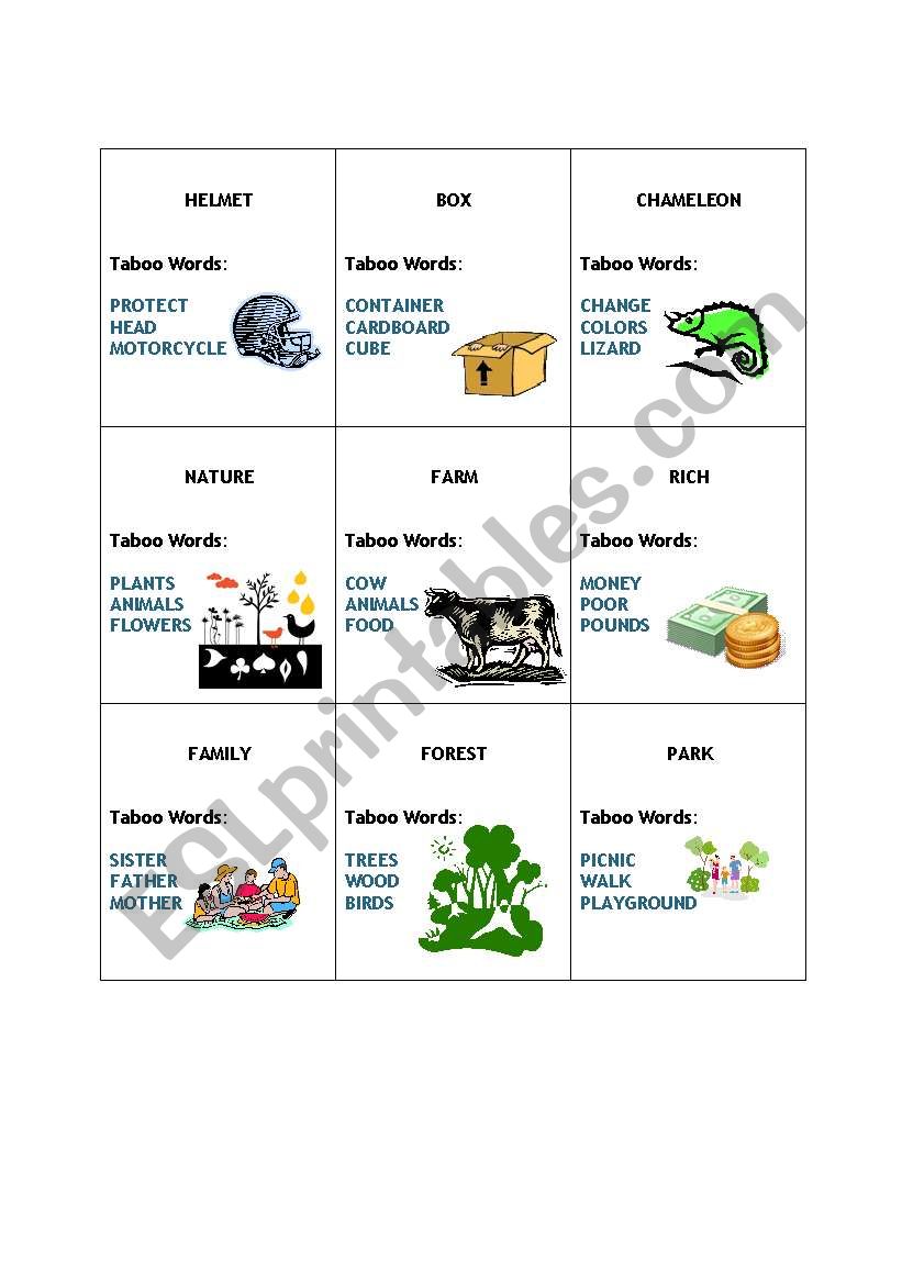 Taboo 5 worksheet