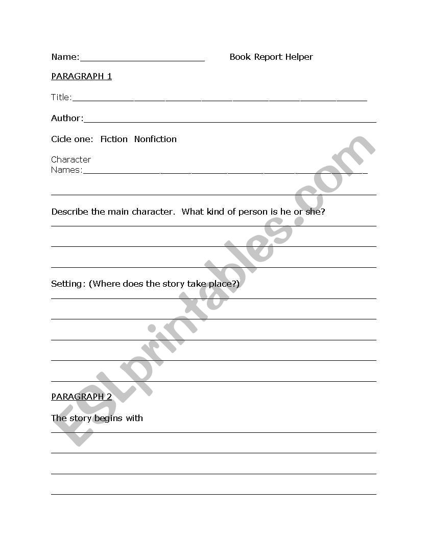 Book Report Helper worksheet