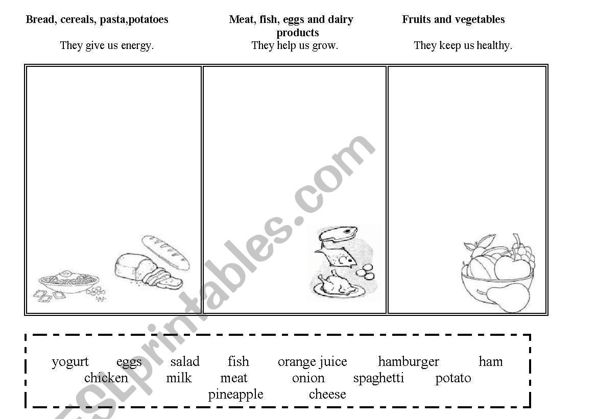 Classification of food worksheet