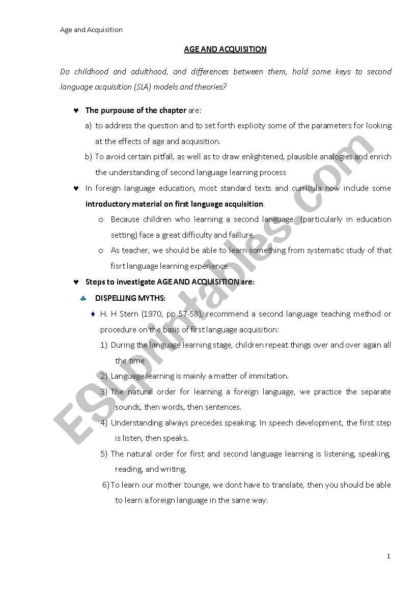 age and acquisition worksheet