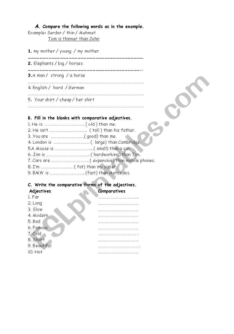 A QUIZ ON COMPARATIVES worksheet