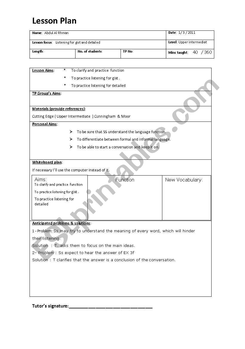 CELTA Lesson Plan ESL Worksheet By Rhman