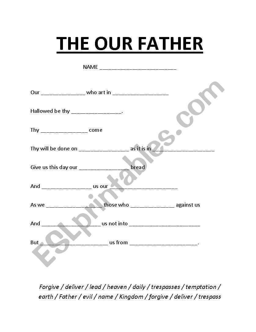 Our Father Cloze Activity worksheet