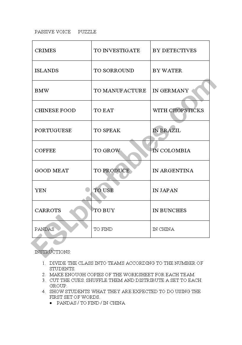 passive voice puzzle worksheet