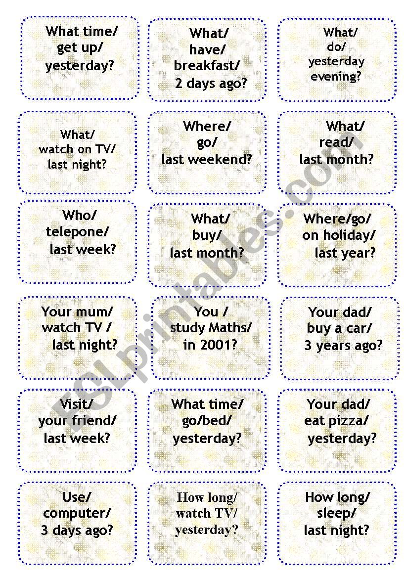 Past Simple Speaking Cards 2BD