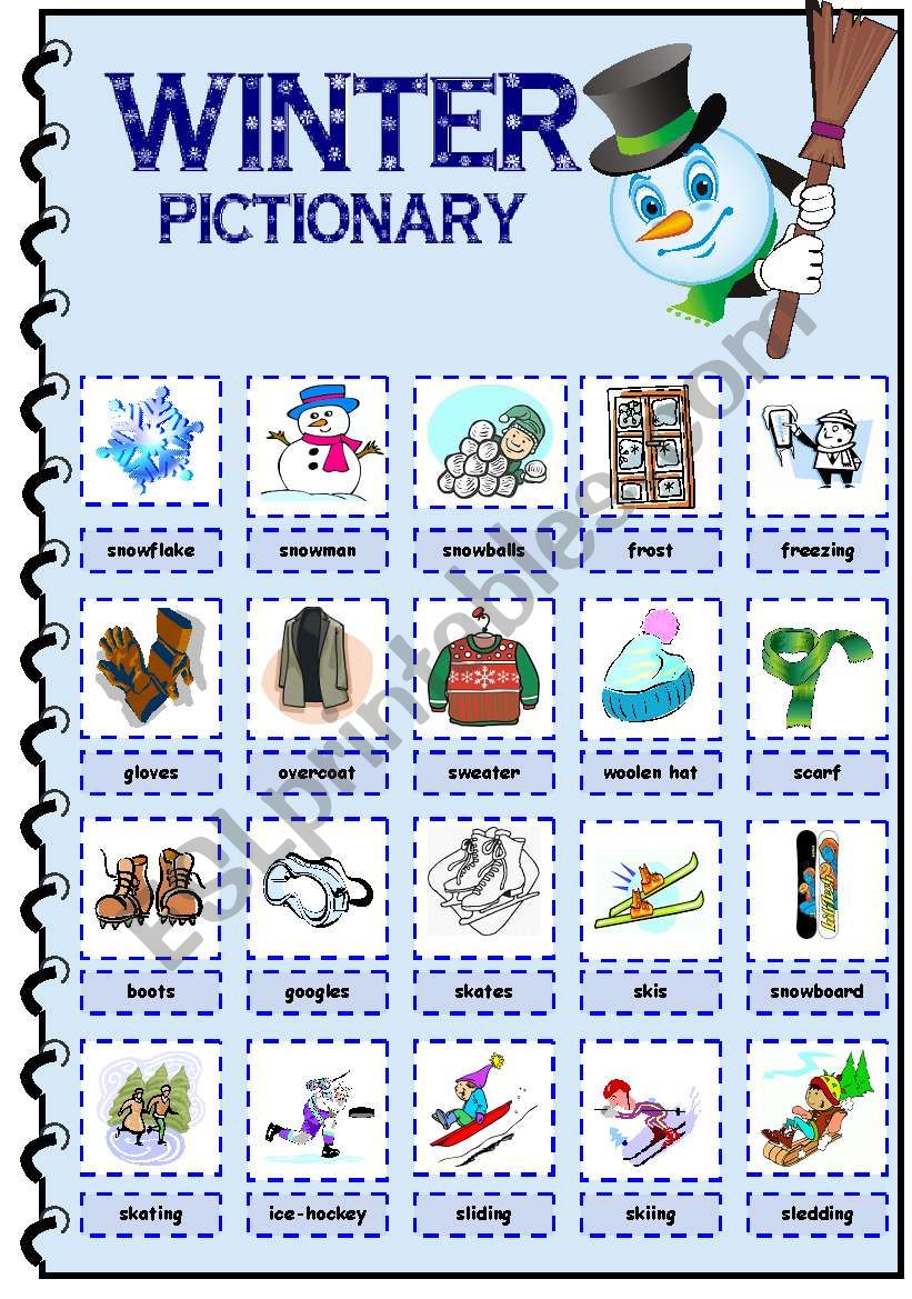 Winter Pictionary ESL Worksheet By Marta marta