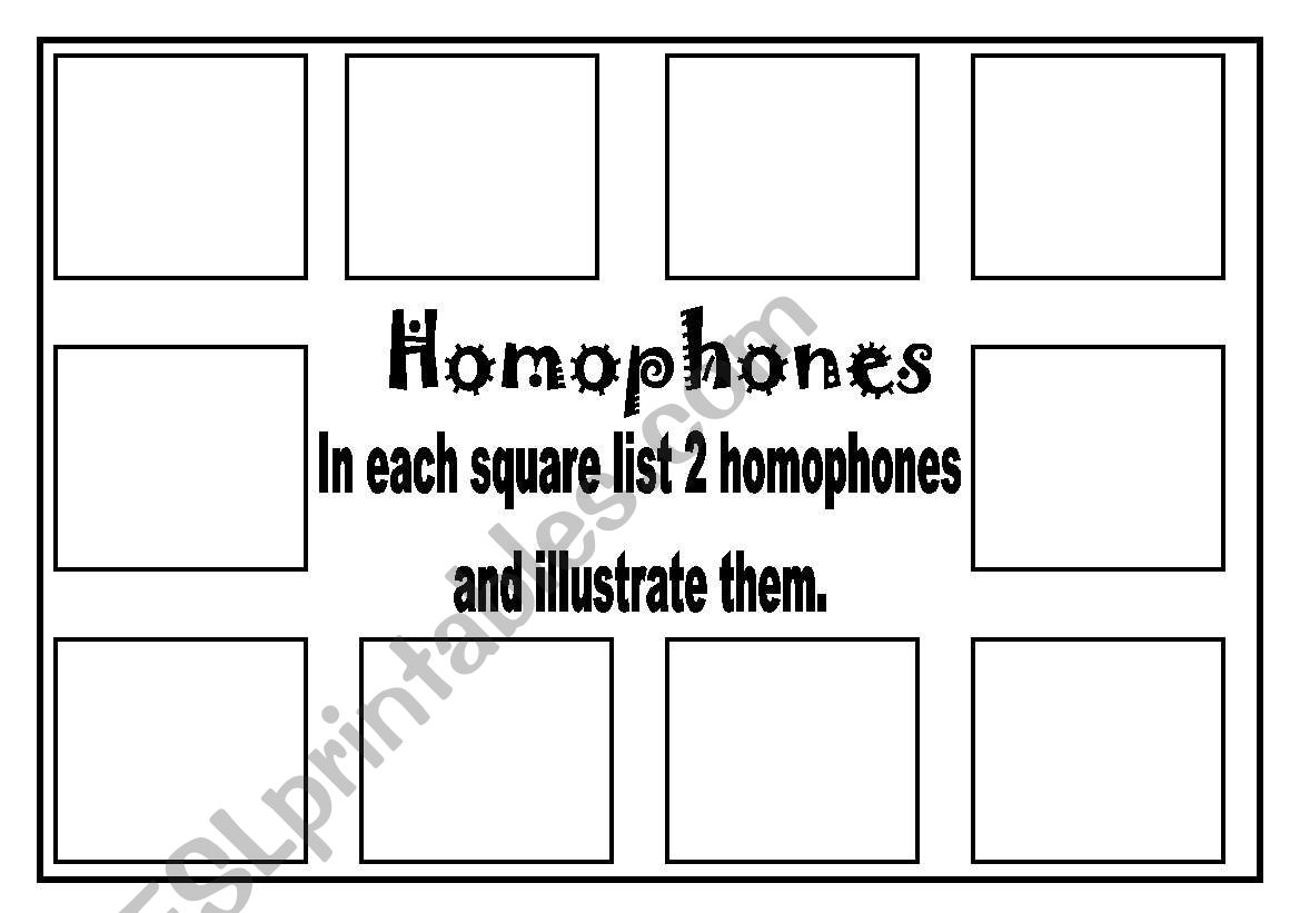 Homophones worksheet