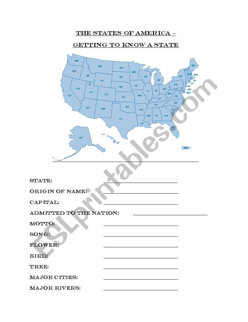 The States of America worksheet