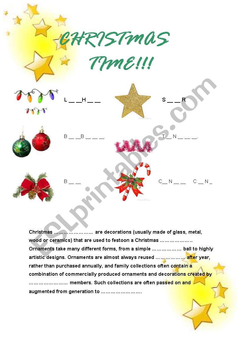 Christmas ornaments worksheet