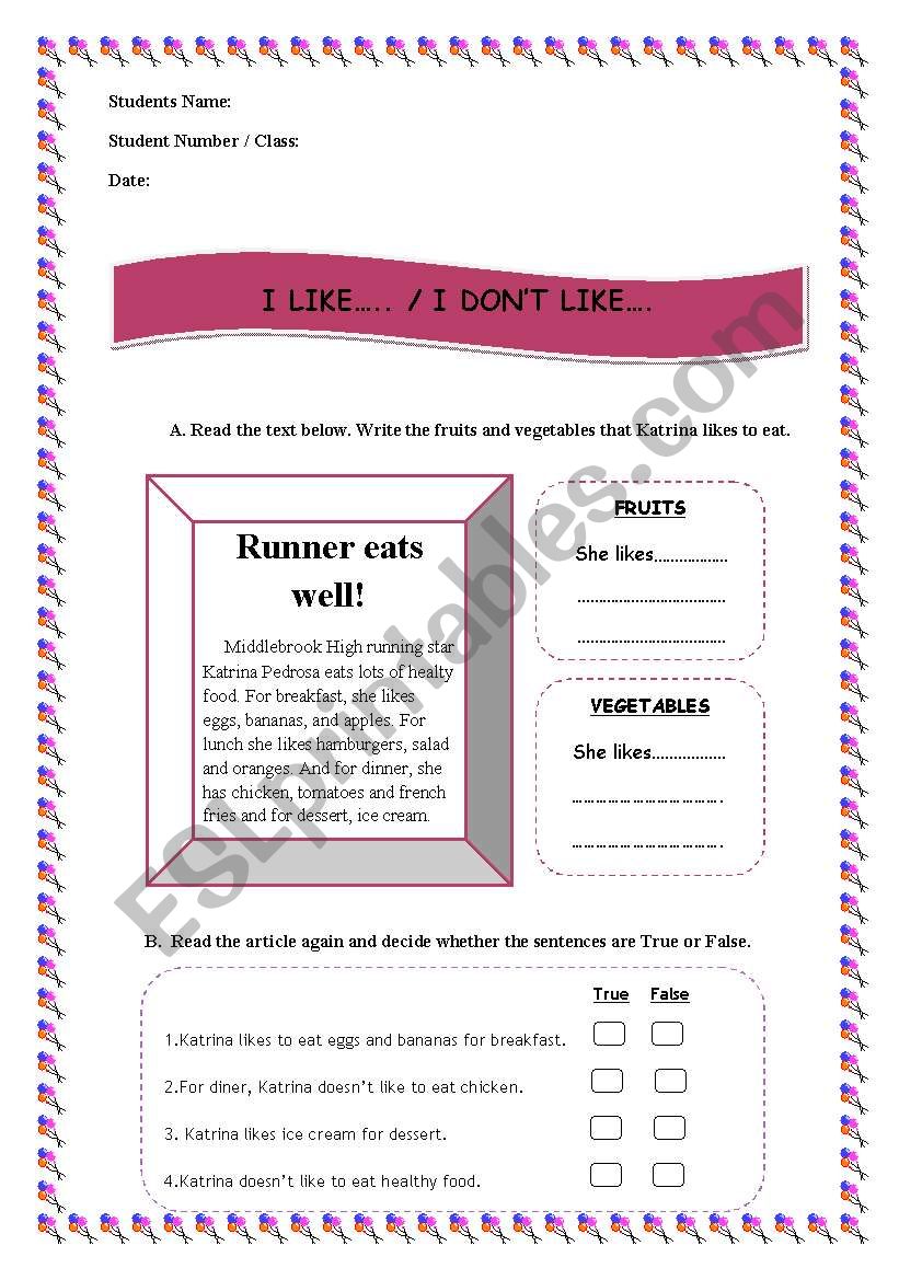 like&dislike worksheet