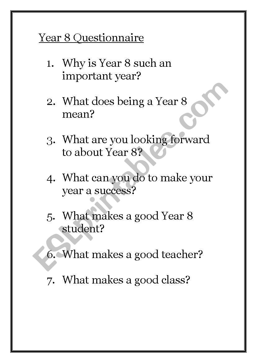 Beginning of the year questionnaire