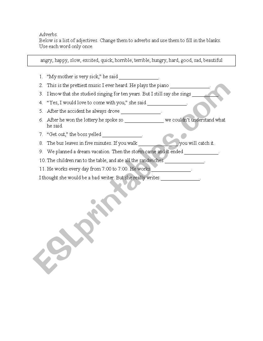 adverbs worksheet