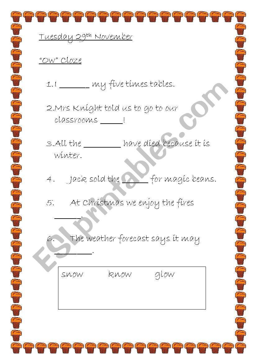 ow cloze worksheet