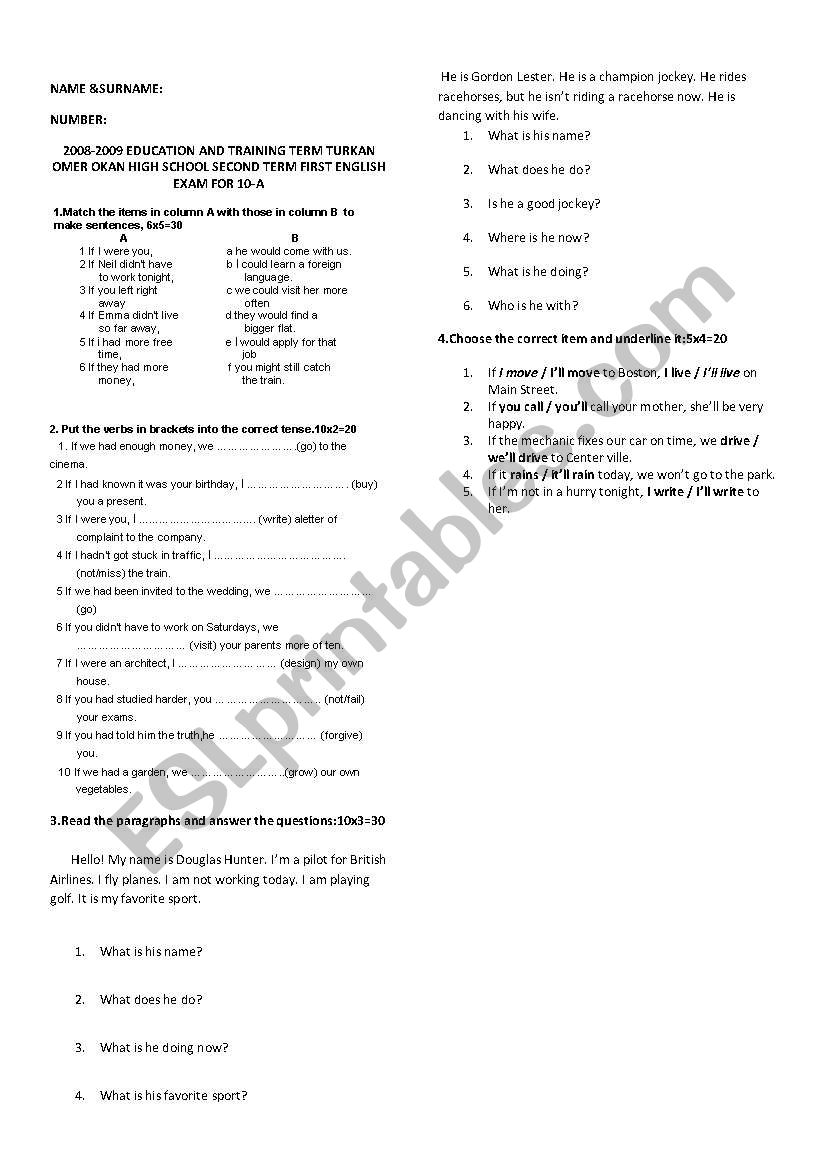 TEST worksheet