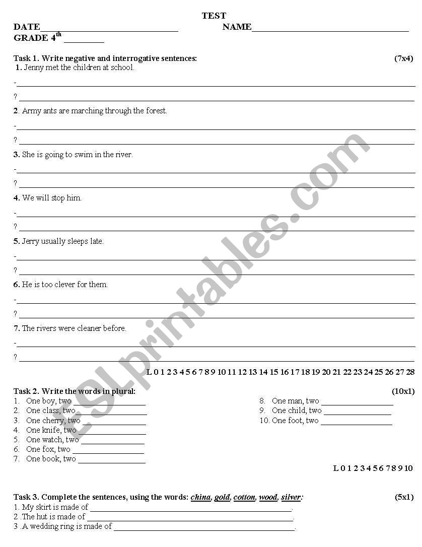 GRAMMAR TEST worksheet