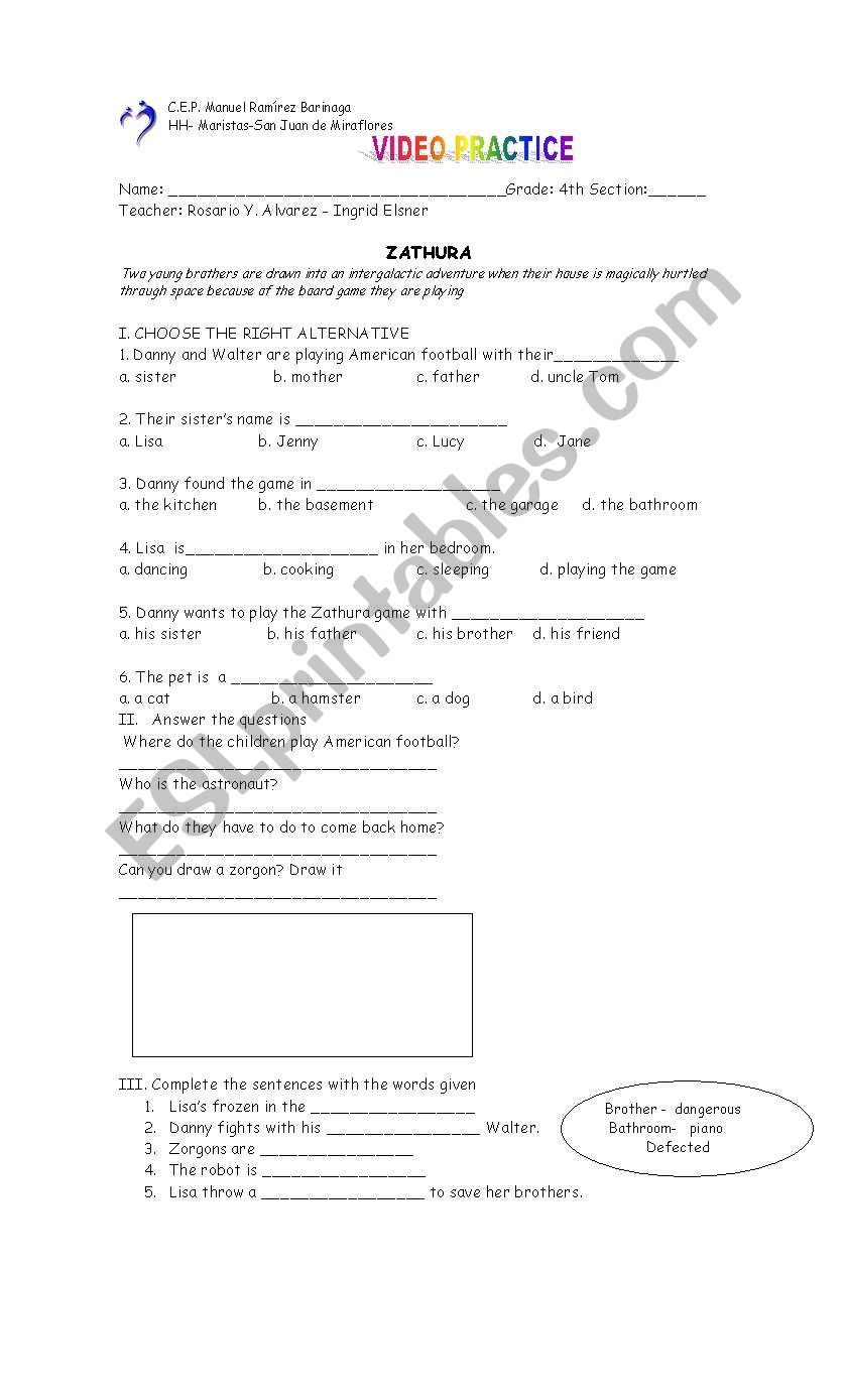 Video practice worksheet