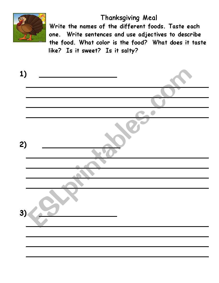 Thanksgiving Meal worksheet