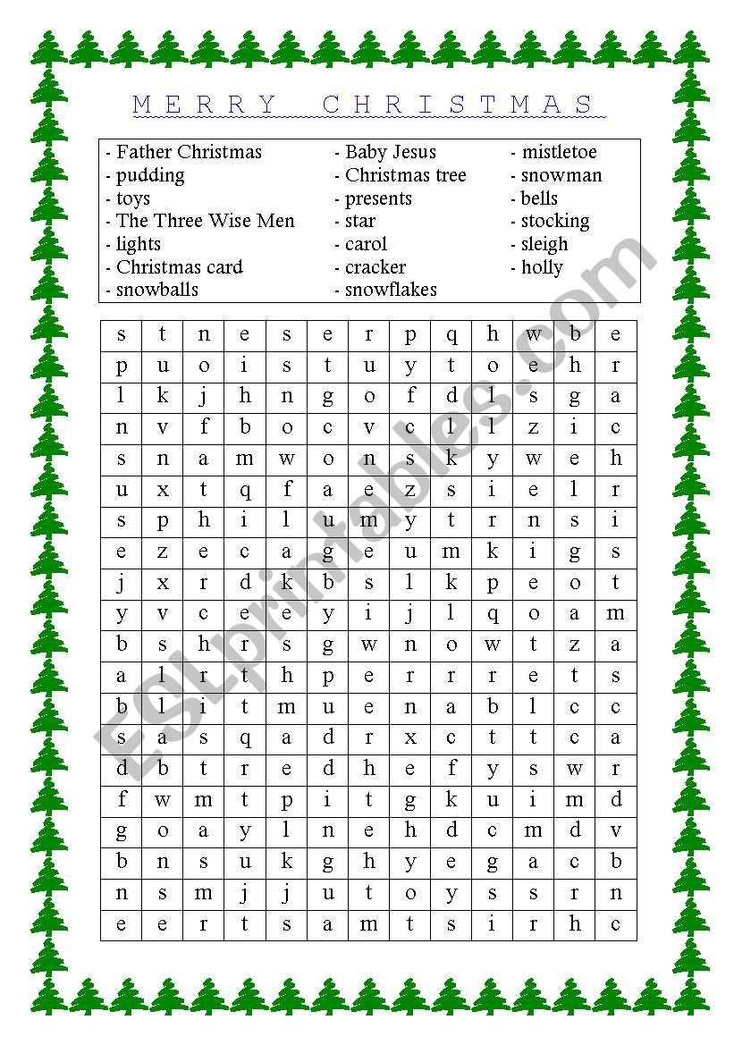 CHRISTMAS WORDSEARCH - ESL worksheet by guidelar