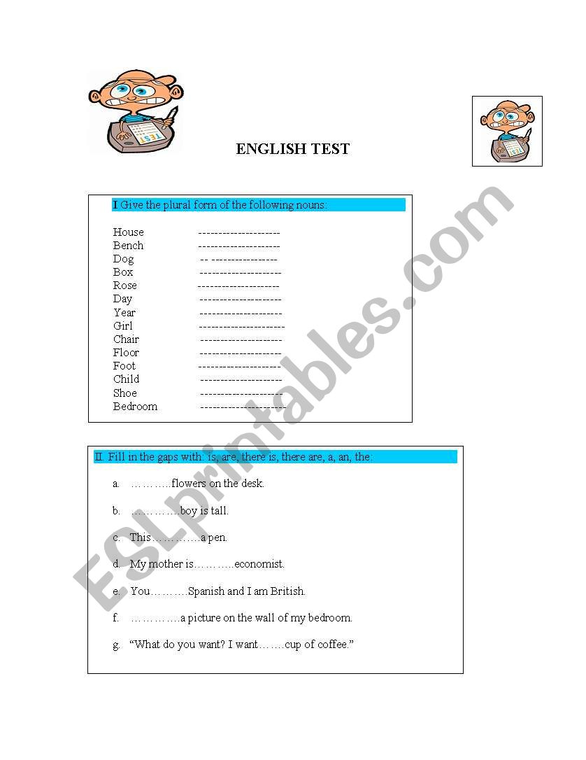 english test worksheet