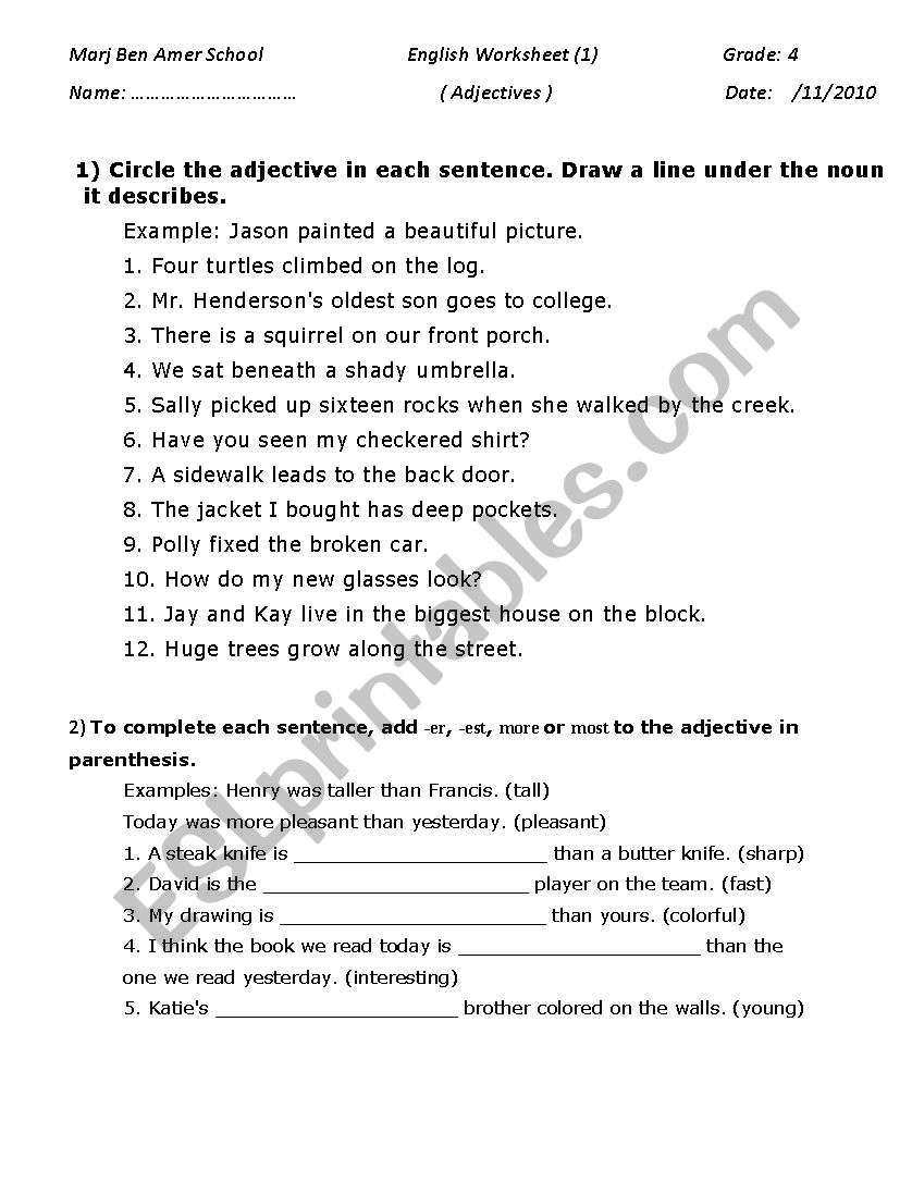 Adjectives worksheet