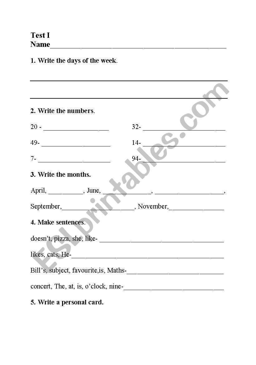 TEST worksheet