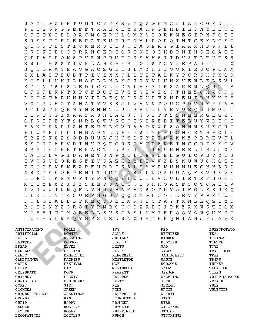 Christmas owrd search worksheet