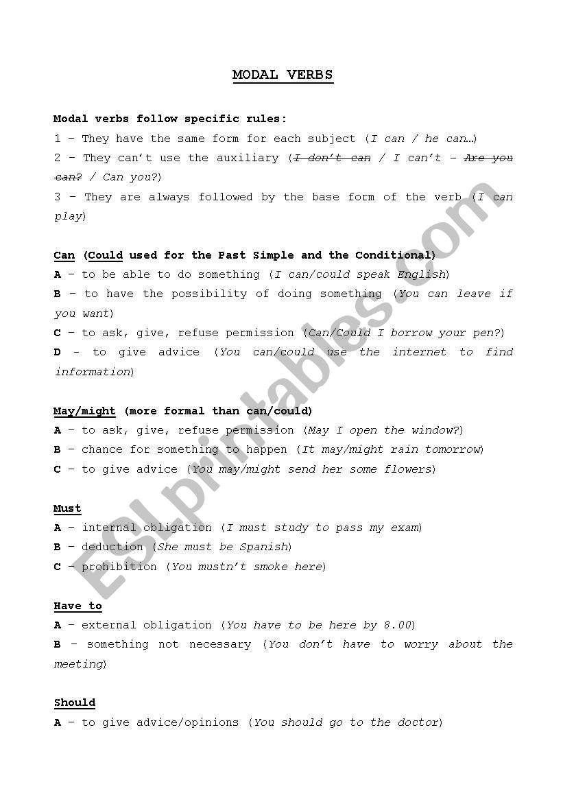 Modal Verbs worksheet