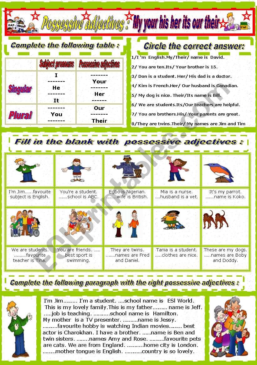 Possessive adjectives worksheet