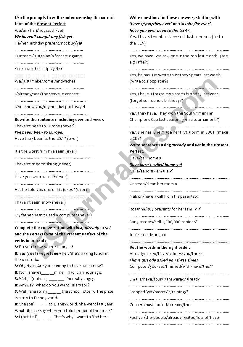 Present Perfect worksheet