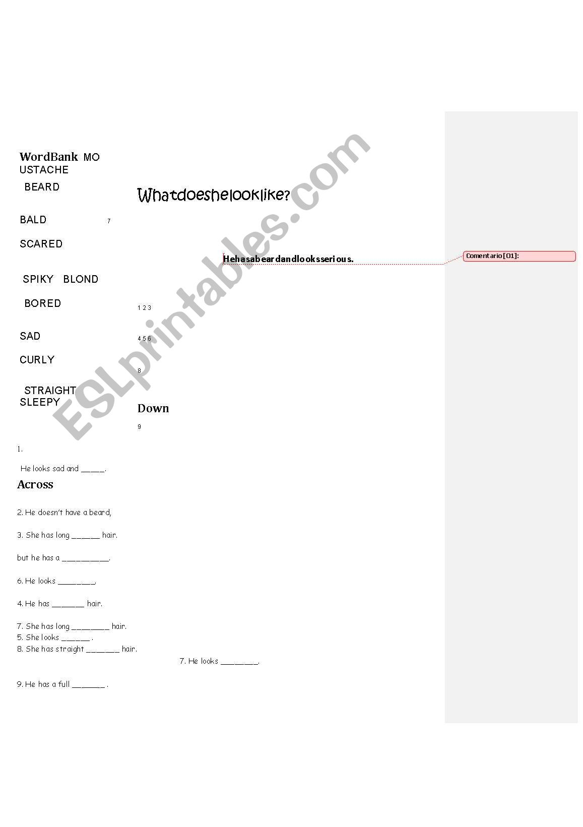 People Description worksheet