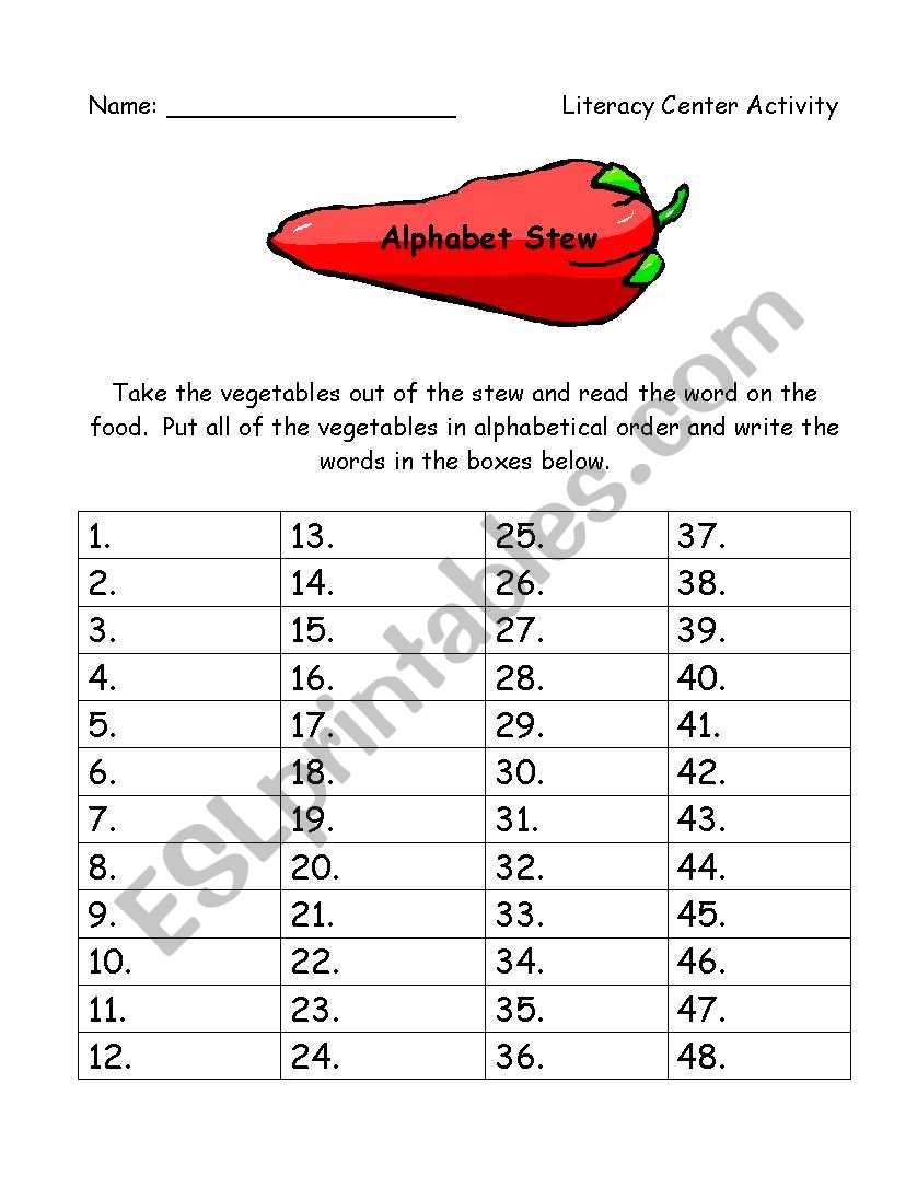 Alphabet Stew worksheet