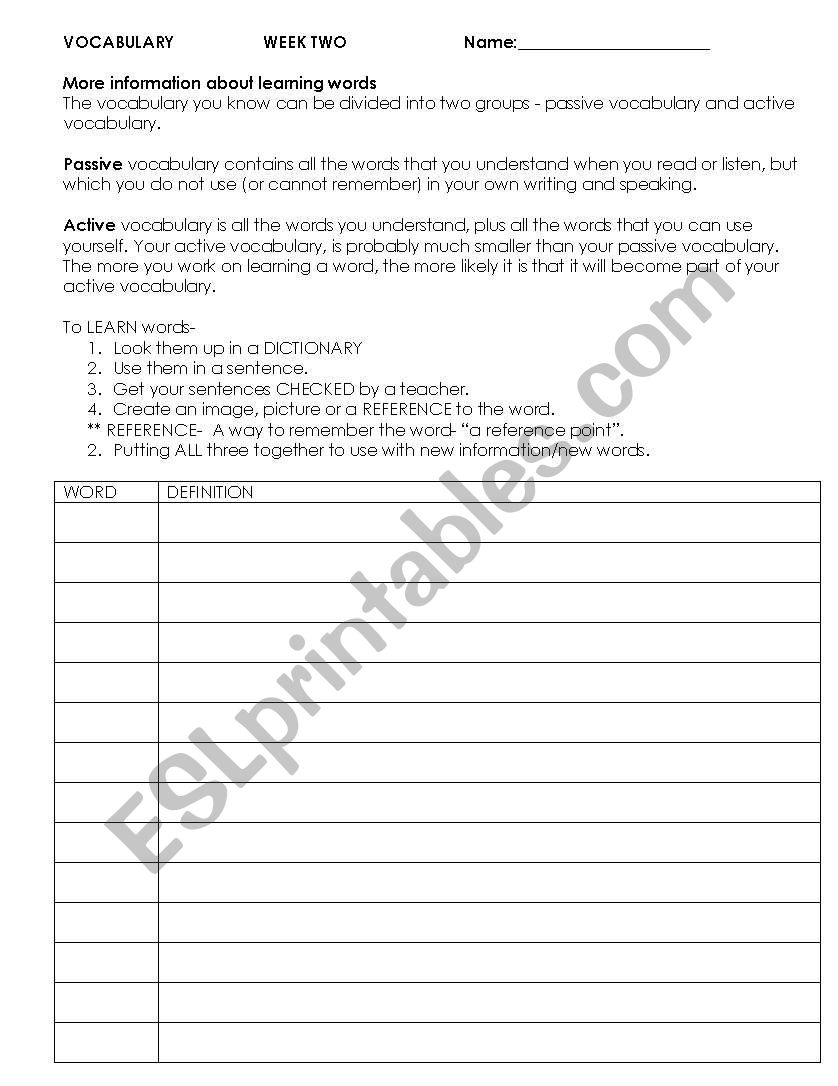 Vocabulary practice  worksheet