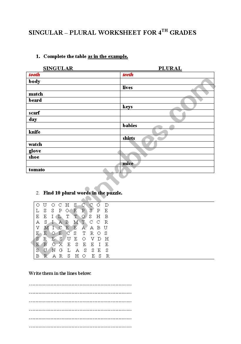 Singular-Plural worksheet