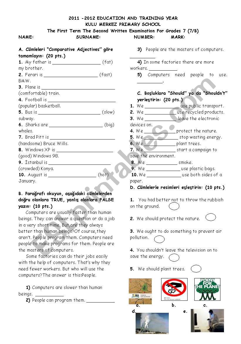 exam for teenagers worksheet