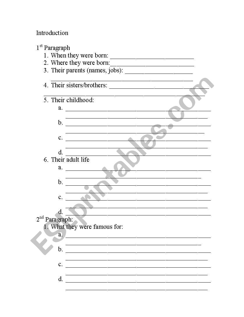 Outline for Biography worksheet