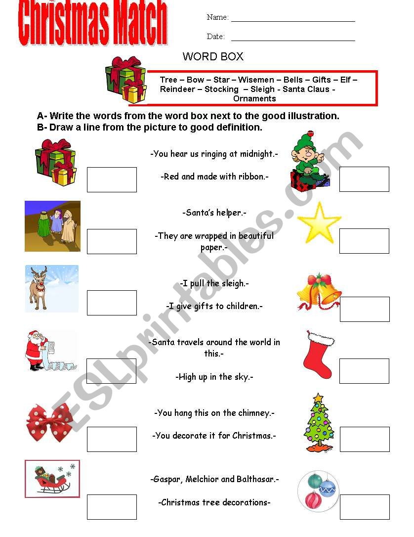 CHRISTMAS MATCH worksheet