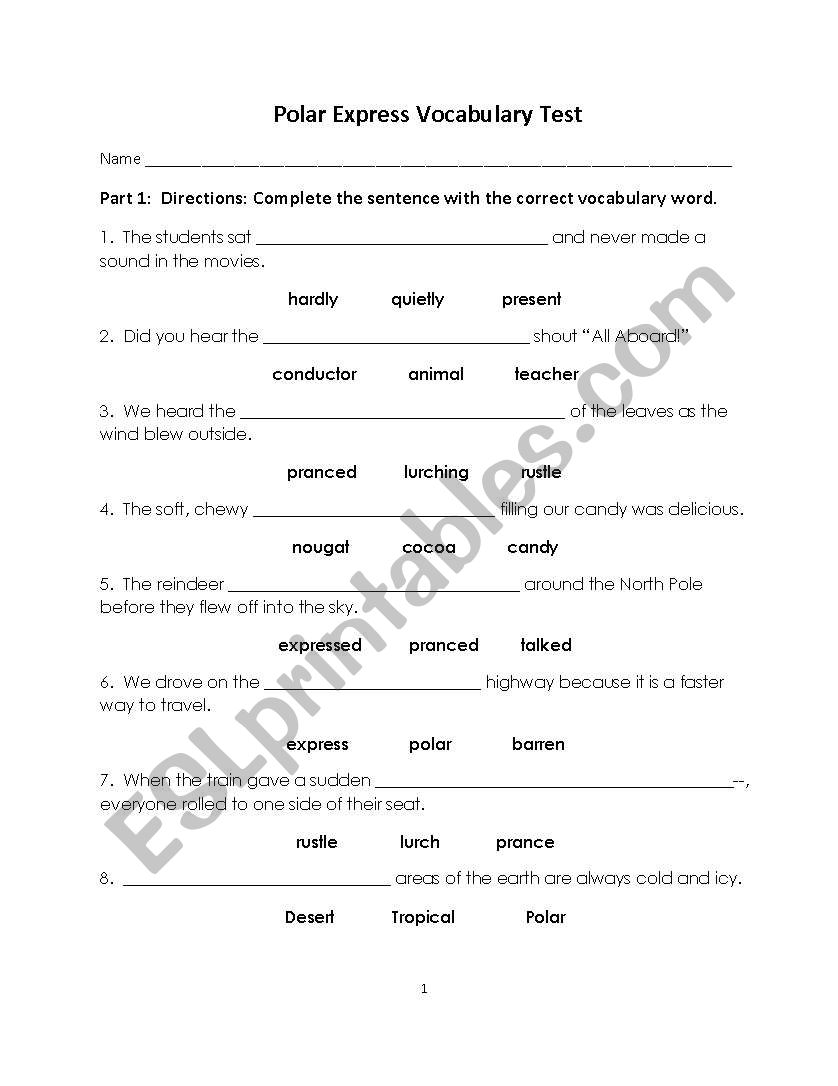 Po lar Express Quiz worksheet