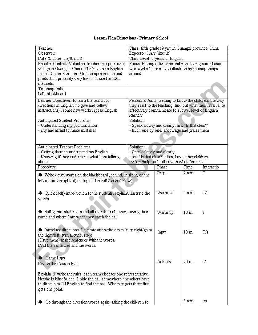 BasicDirections worksheet