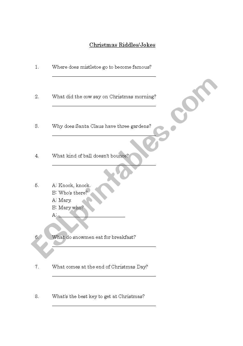 Christmas Riddles worksheet