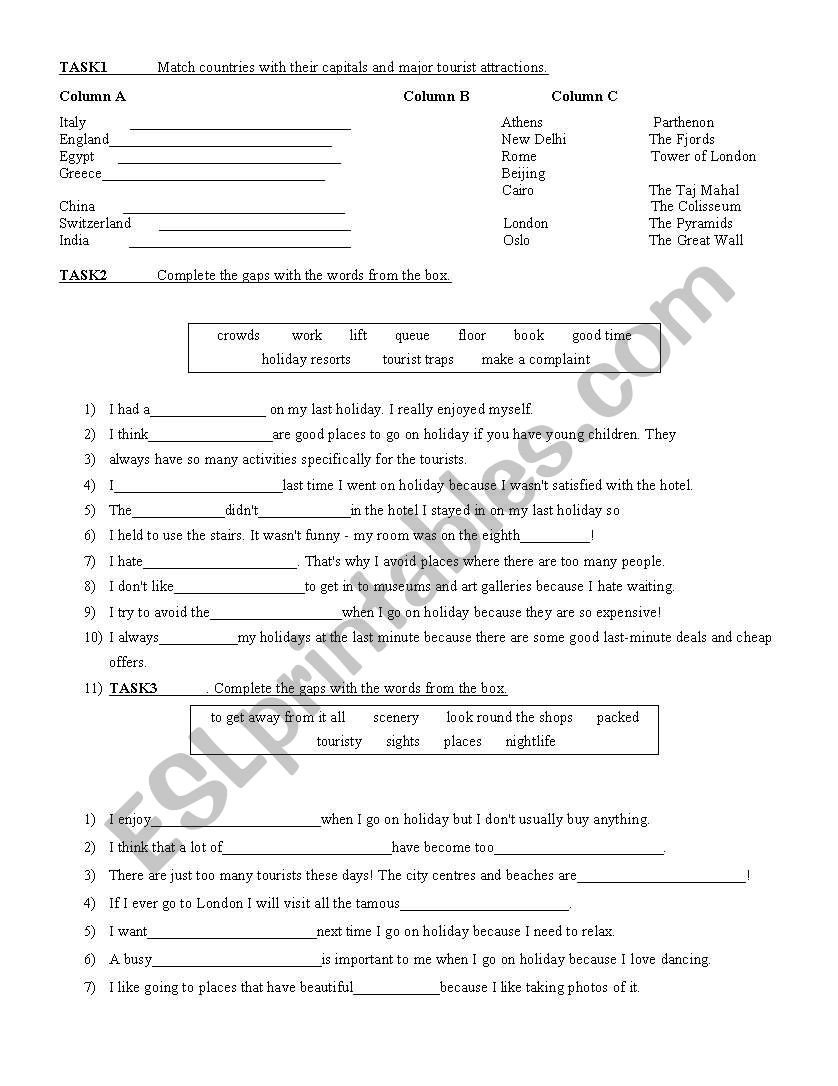 Vacation worksheet